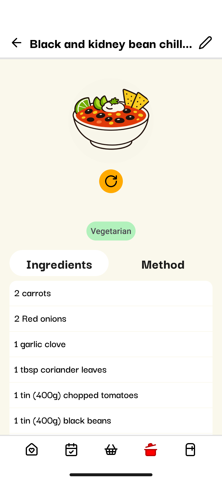 Recipe detail screen