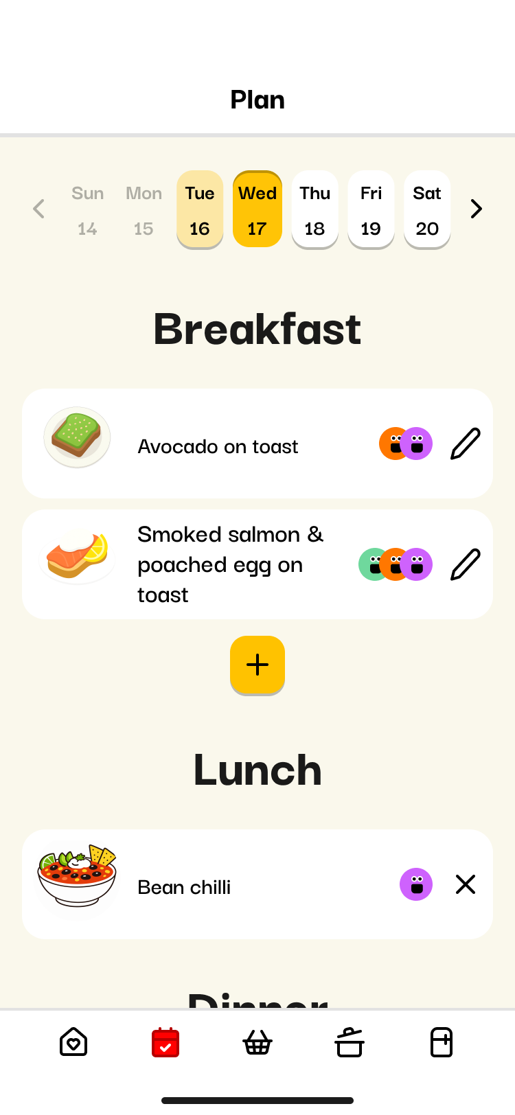 Feedle weekly plan screen